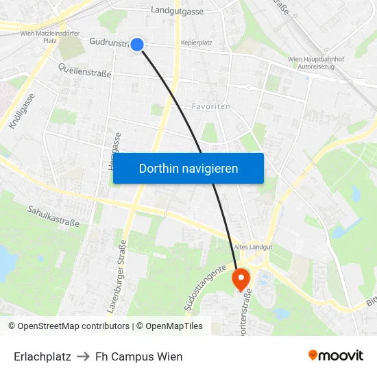 Erlachplatz to Fh Campus Wien map