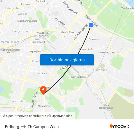 Erdberg to Fh Campus Wien map