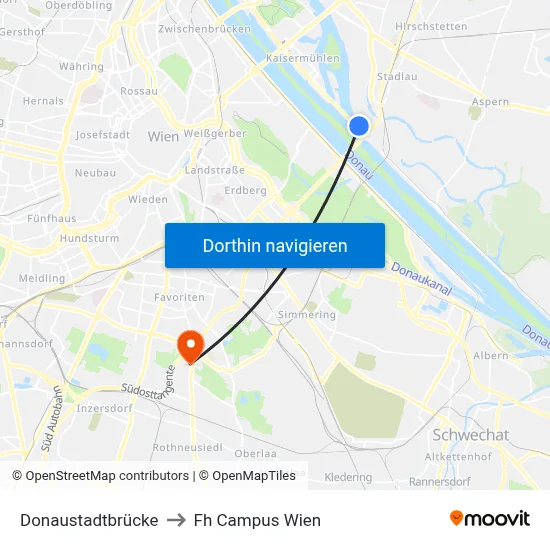 Donaustadtbrücke to Fh Campus Wien map