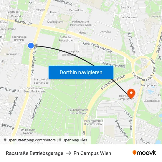 Raxstraße Betriebsgarage to Fh Campus Wien map