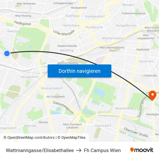 Wattmanngasse/Elisabethallee to Fh Campus Wien map