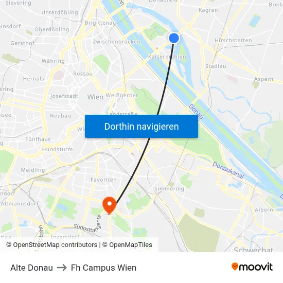 Alte Donau to Fh Campus Wien map