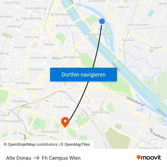 Alte Donau to Fh Campus Wien map