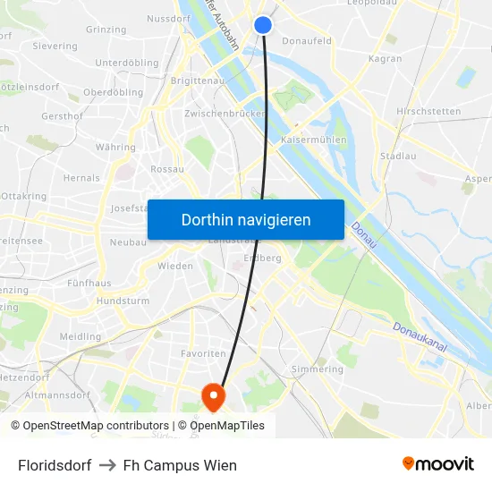 Floridsdorf to Fh Campus Wien map