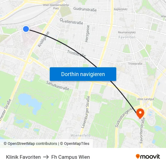 Klinik Favoriten to Fh Campus Wien map