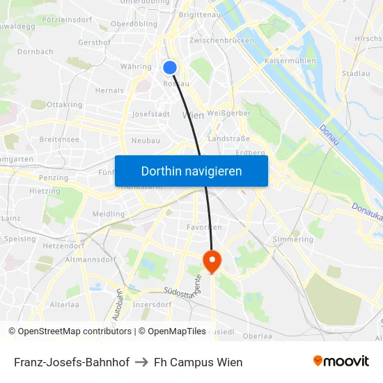 Franz-Josefs-Bahnhof to Fh Campus Wien map