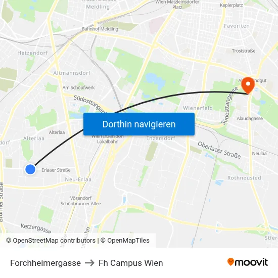 Forchheimergasse to Fh Campus Wien map