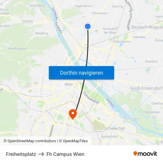 Freiheitsplatz to Fh Campus Wien map