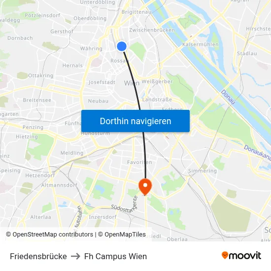 Friedensbrücke to Fh Campus Wien map
