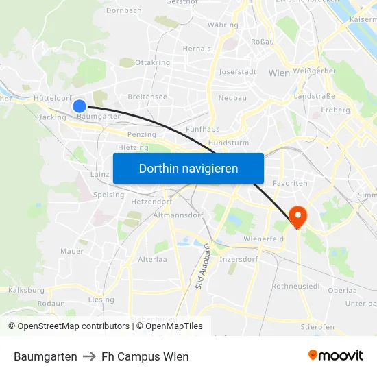 Baumgarten to Fh Campus Wien map