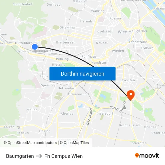 Baumgarten to Fh Campus Wien map