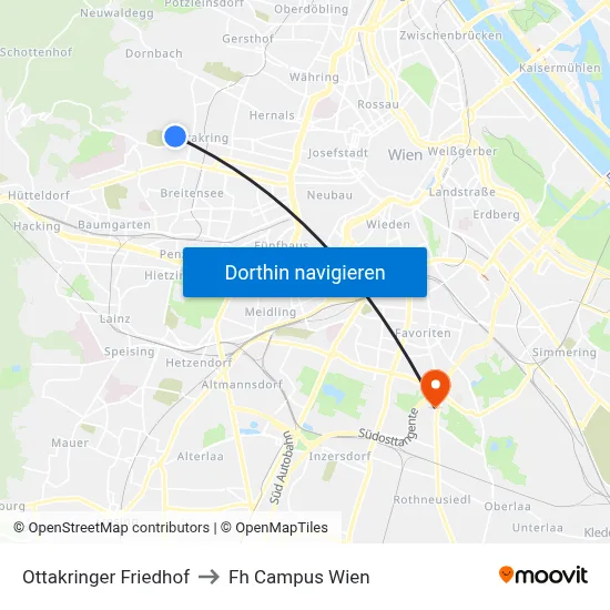 Ottakringer Friedhof to Fh Campus Wien map