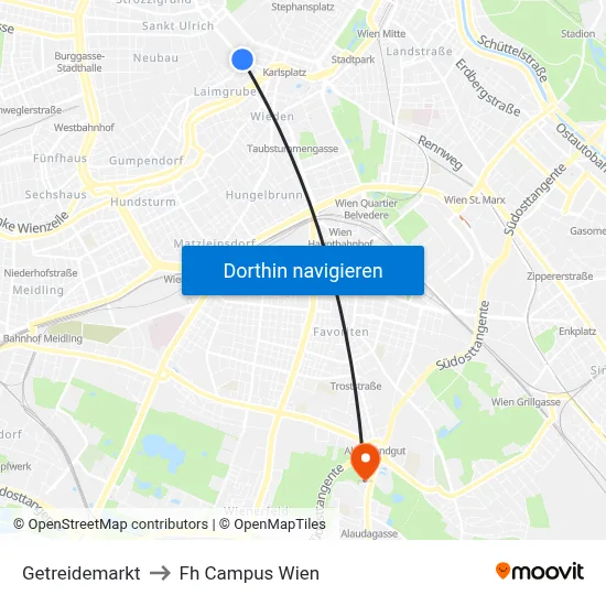 Getreidemarkt to Fh Campus Wien map