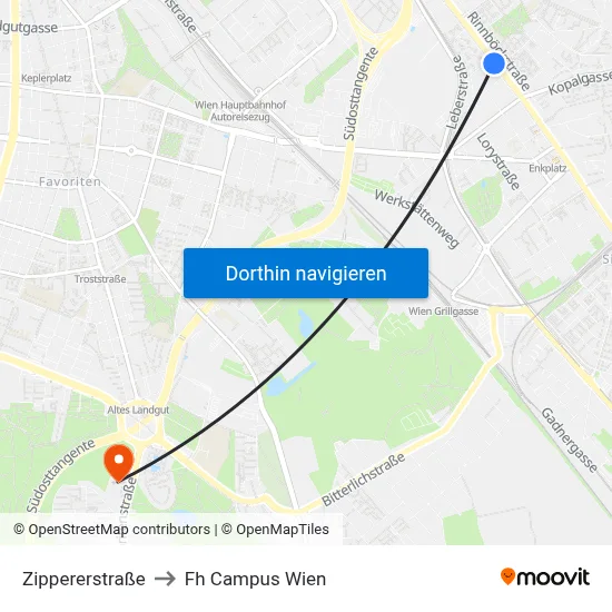 Zippererstraße to Fh Campus Wien map
