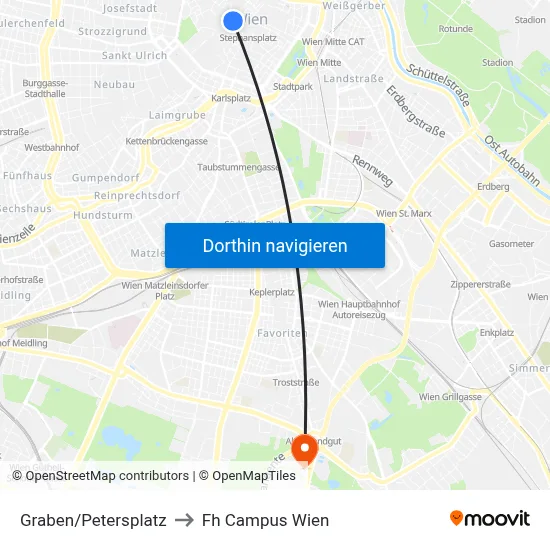 Graben/Petersplatz to Fh Campus Wien map