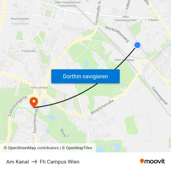 Am Kanal to Fh Campus Wien map
