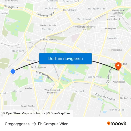 Gregorygasse to Fh Campus Wien map