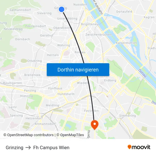Grinzing to Fh Campus Wien map