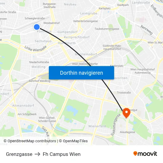 Grenzgasse to Fh Campus Wien map