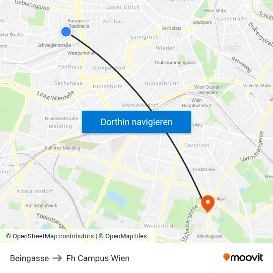 Beingasse to Fh Campus Wien map