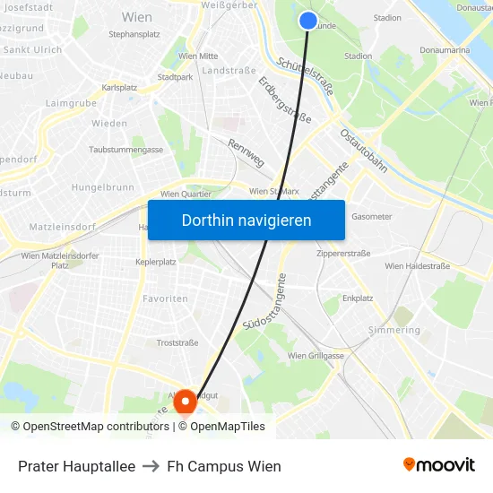 Prater Hauptallee to Fh Campus Wien map