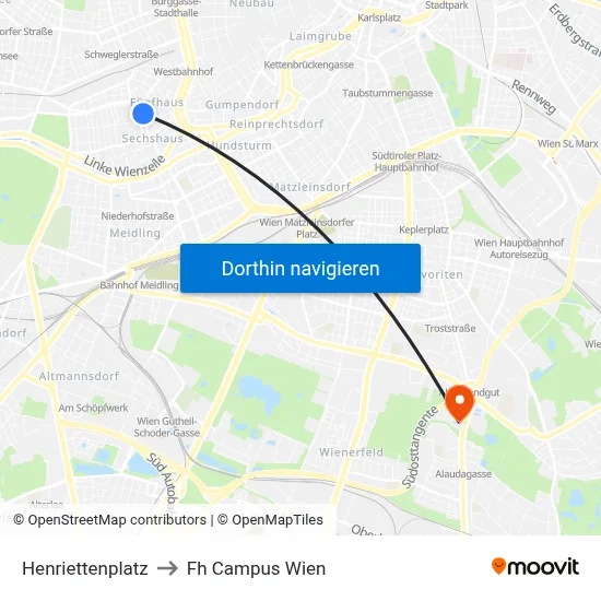 Henriettenplatz to Fh Campus Wien map