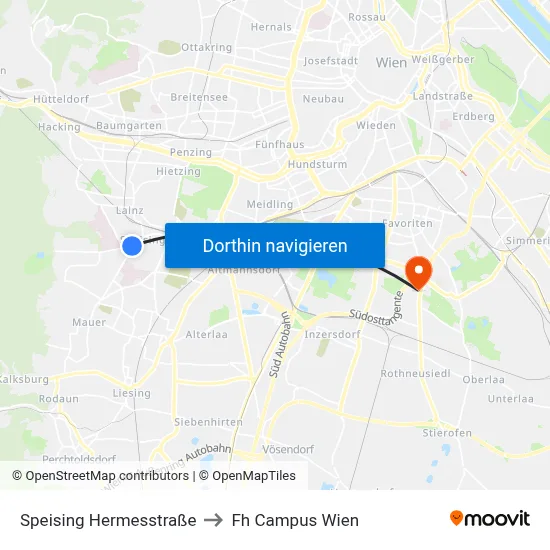 Speising Hermesstraße to Fh Campus Wien map