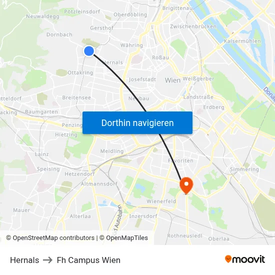 Hernals to Fh Campus Wien map