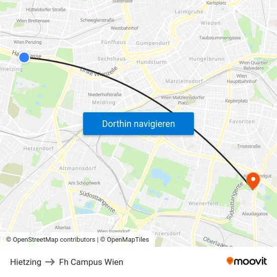 Hietzing to Fh Campus Wien map