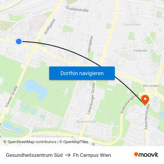 Gesundheitszentrum Süd to Fh Campus Wien map