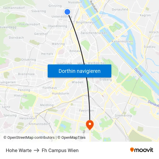 Hohe Warte to Fh Campus Wien map