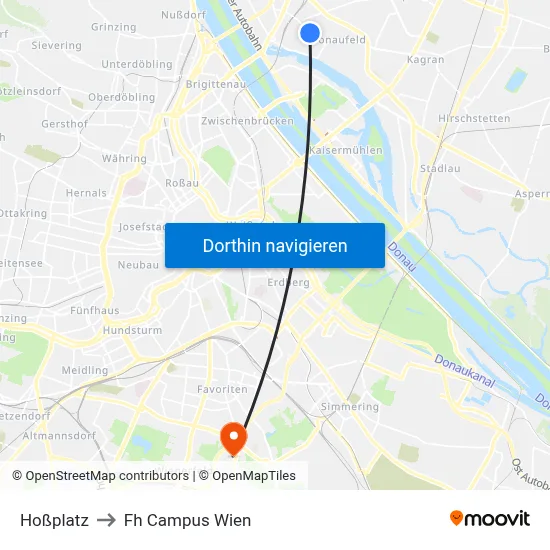 Hoßplatz to Fh Campus Wien map