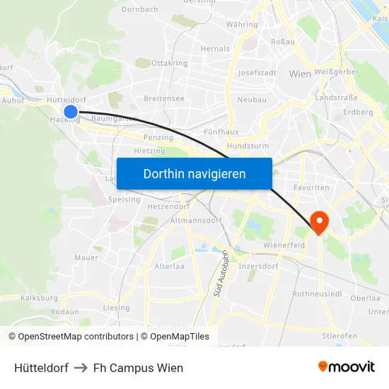 Hütteldorf to Fh Campus Wien map