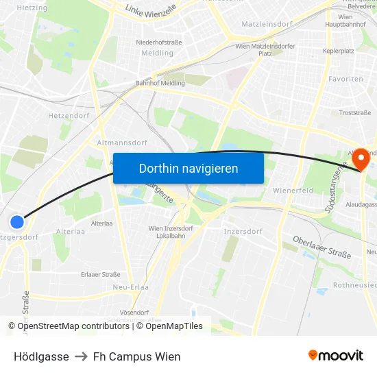 Hödlgasse to Fh Campus Wien map