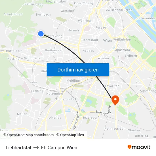 Liebhartstal to Fh Campus Wien map