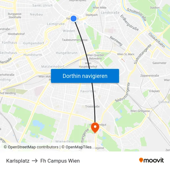 Karlsplatz to Fh Campus Wien map