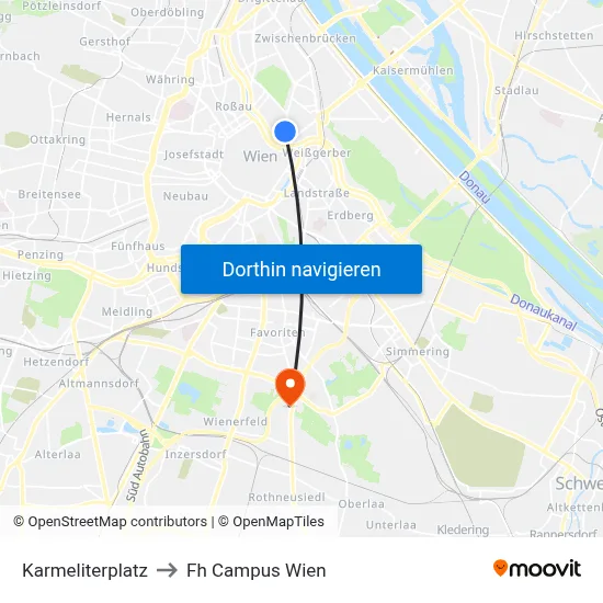 Karmeliterplatz to Fh Campus Wien map