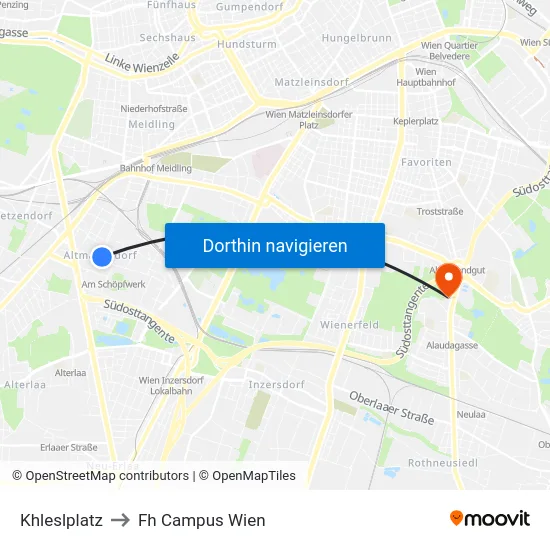 Khleslplatz to Fh Campus Wien map