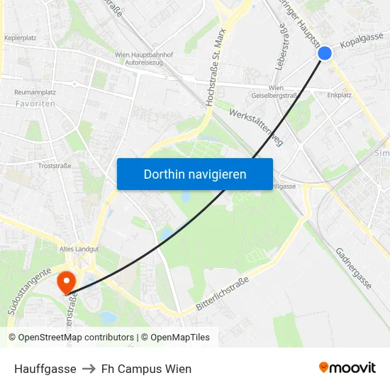 Hauffgasse to Fh Campus Wien map