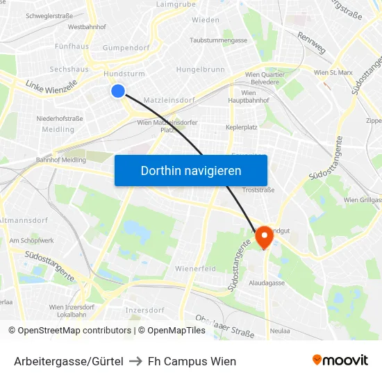 Arbeitergasse/Gürtel to Fh Campus Wien map