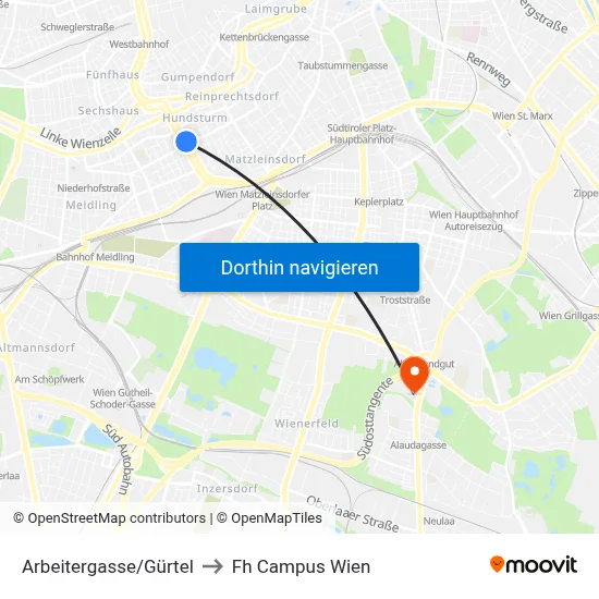 Arbeitergasse/Gürtel to Fh Campus Wien map