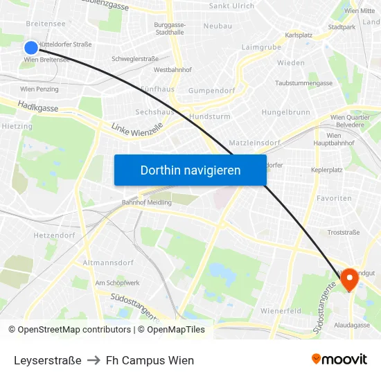 Leyserstraße to Fh Campus Wien map