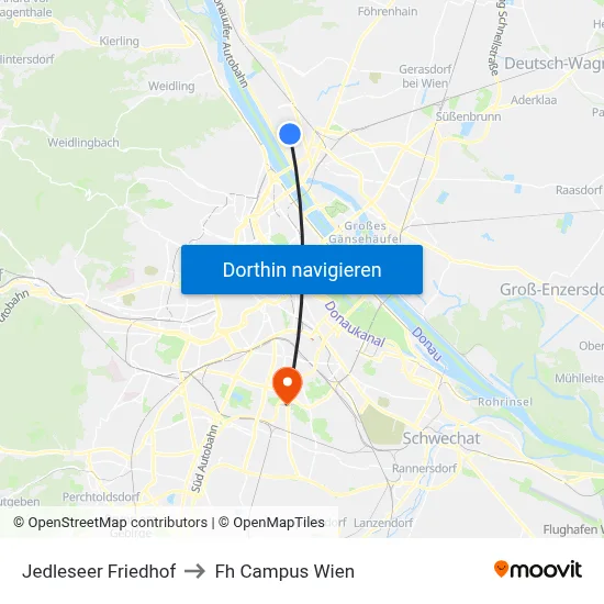 Jedleseer Friedhof to Fh Campus Wien map