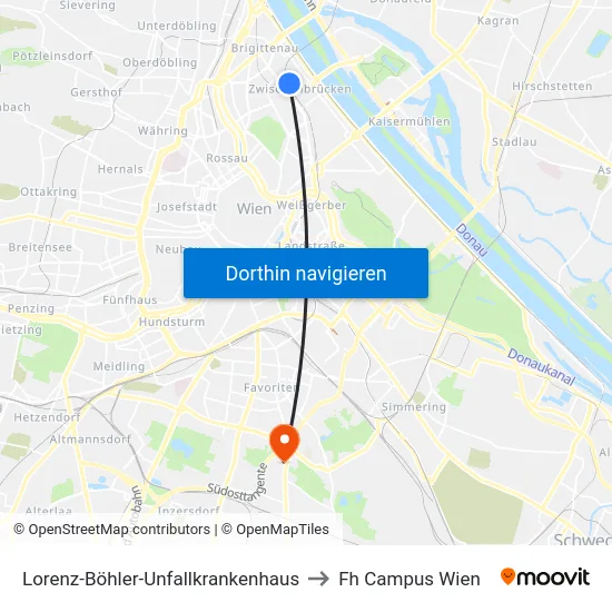 Lorenz-Böhler-Unfallkrankenhaus to Fh Campus Wien map