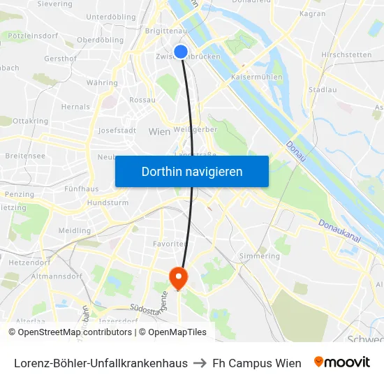 Lorenz-Böhler-Unfallkrankenhaus to Fh Campus Wien map