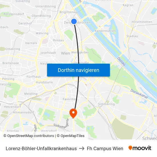 Lorenz-Böhler-Unfallkrankenhaus to Fh Campus Wien map