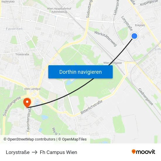 Lorystraße to Fh Campus Wien map