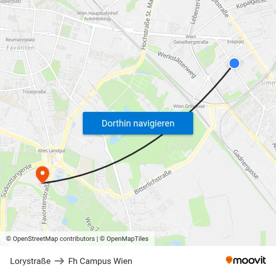 Lorystraße to Fh Campus Wien map