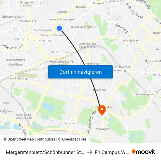 Margaretenplatz/Schönbrunner Straße to Fh Campus Wien map