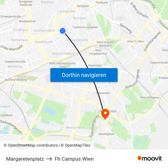 Margaretenplatz to Fh Campus Wien map